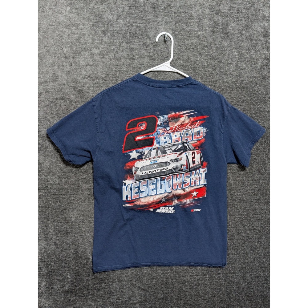 Brad Keselowski Team Penske NASCAR Navy Blue T-Shirt Mens Medium #2 Mustang